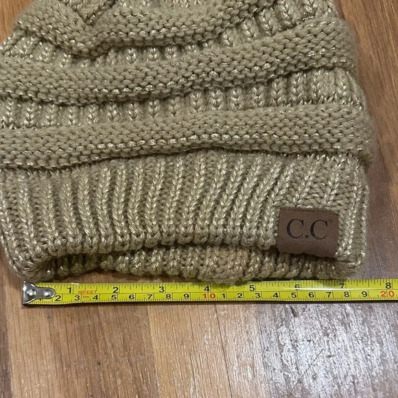 *last chance* C.C | Tan Knit Beanie with Metallic Accents + 2 winter hats - Picture 12 of 16